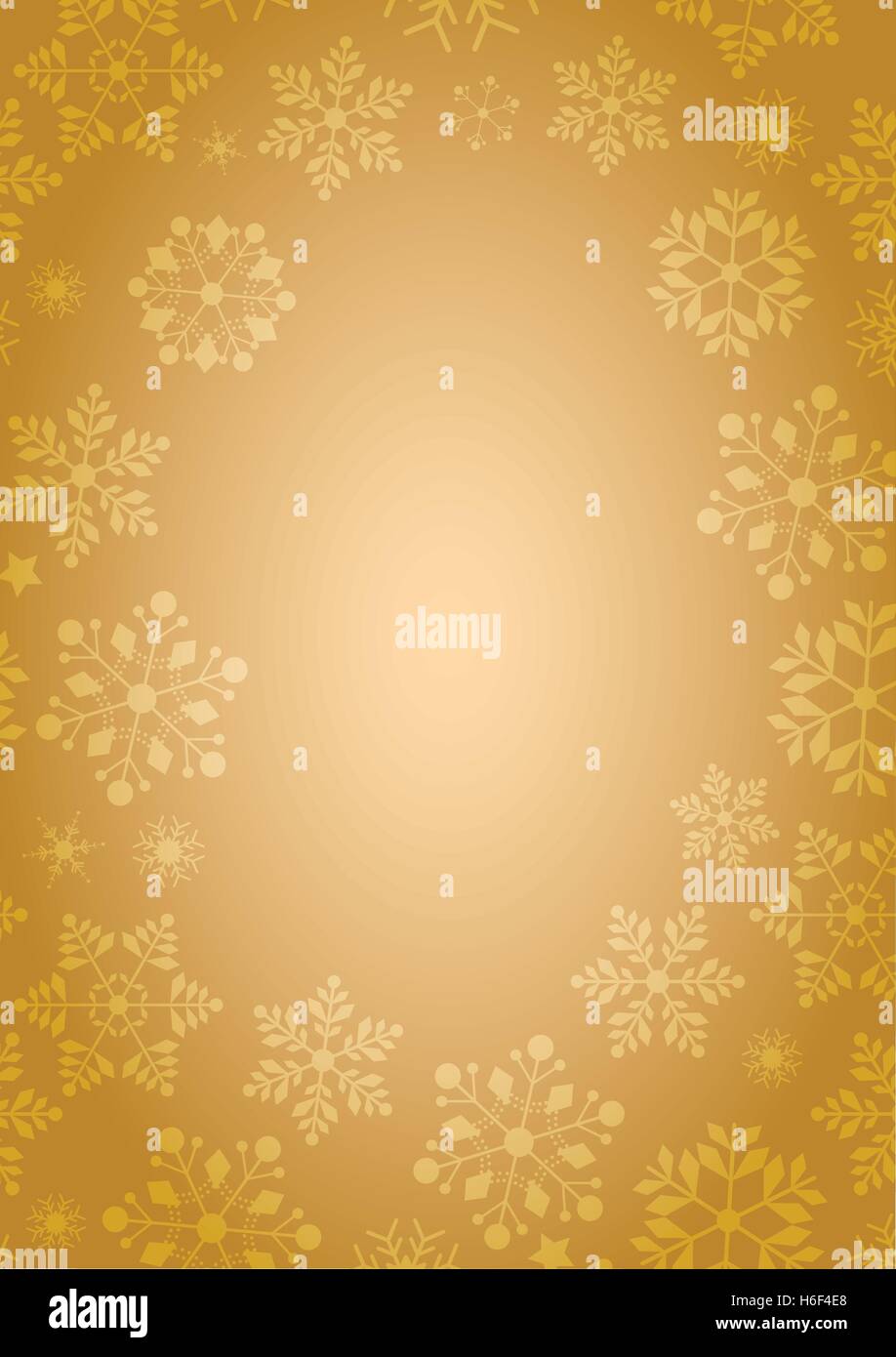 Dimensioni A4 fondo oro con fiocchi di neve invernale confine in formato vettoriale Illustrazione Vettoriale