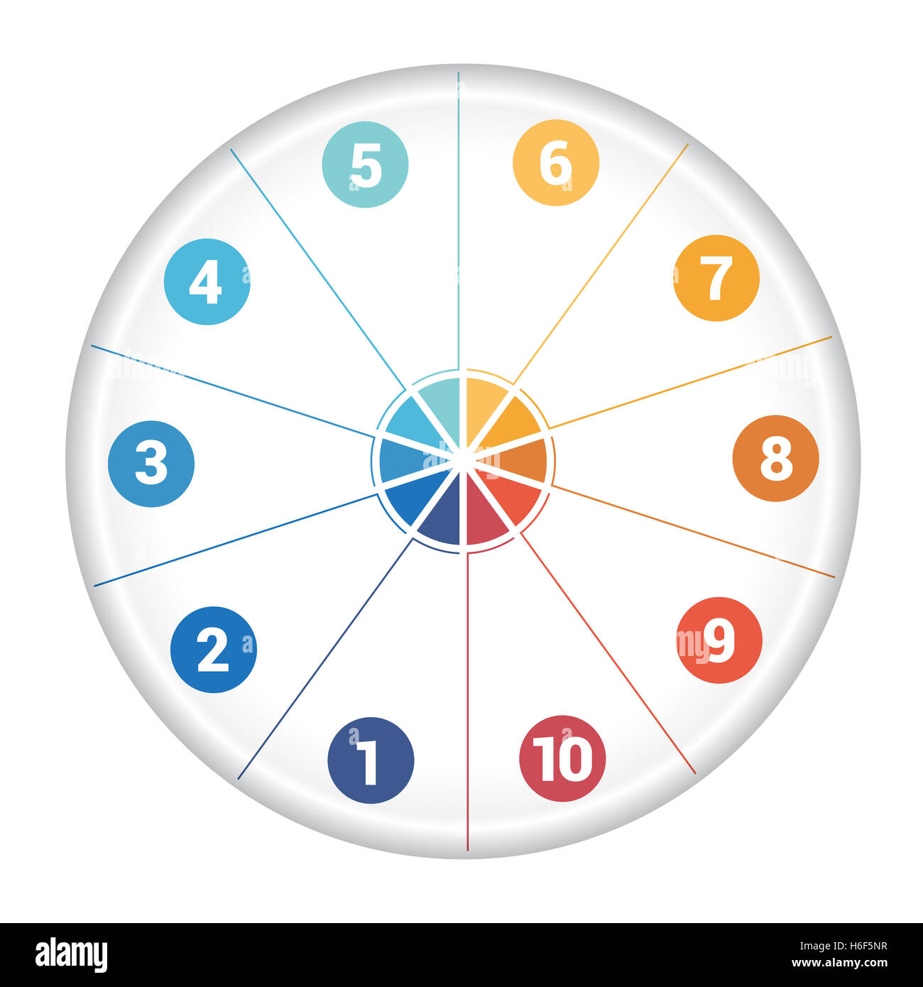 Schema Piechart dati 10 opzioni per area di testo. Foto Stock