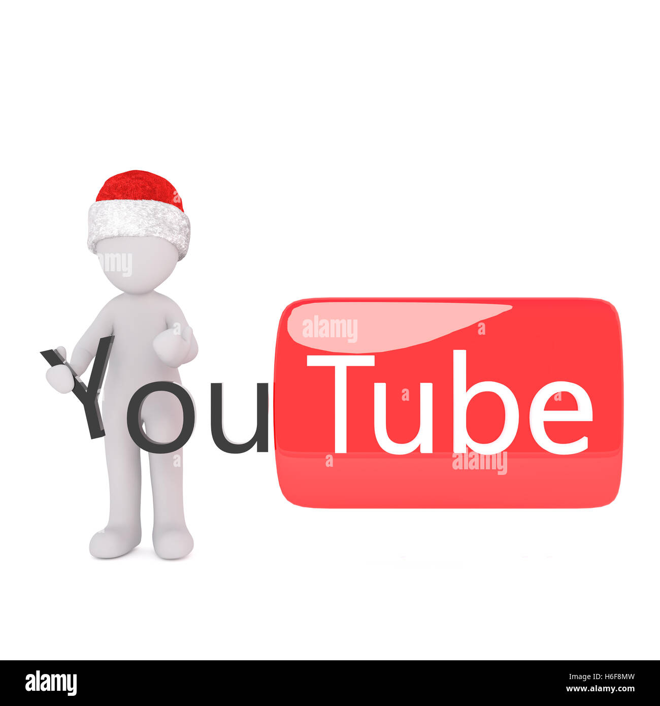 Singolo 3D figura in rosso e bianco Natale hat holding lettera Y mentre in piedi accanto a un'icona di Youtube sign Foto Stock