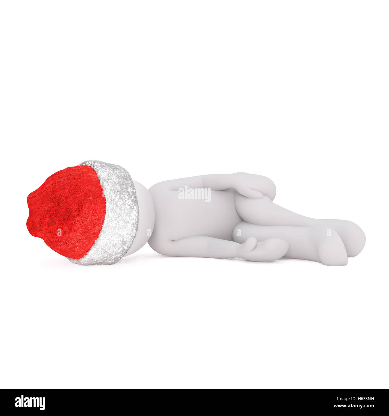 Uno 3D illustrata in figura indossa santa hat e riccioli fino sul pavimento contro uno sfondo bianco Foto Stock