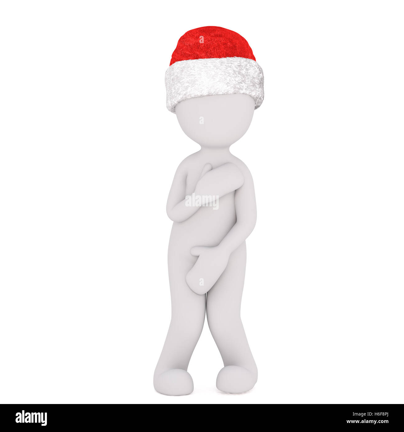 Spaventata 3D illustrata in figura copre il suo corpo con entrambe le mani mentre indossa santa hat Foto Stock