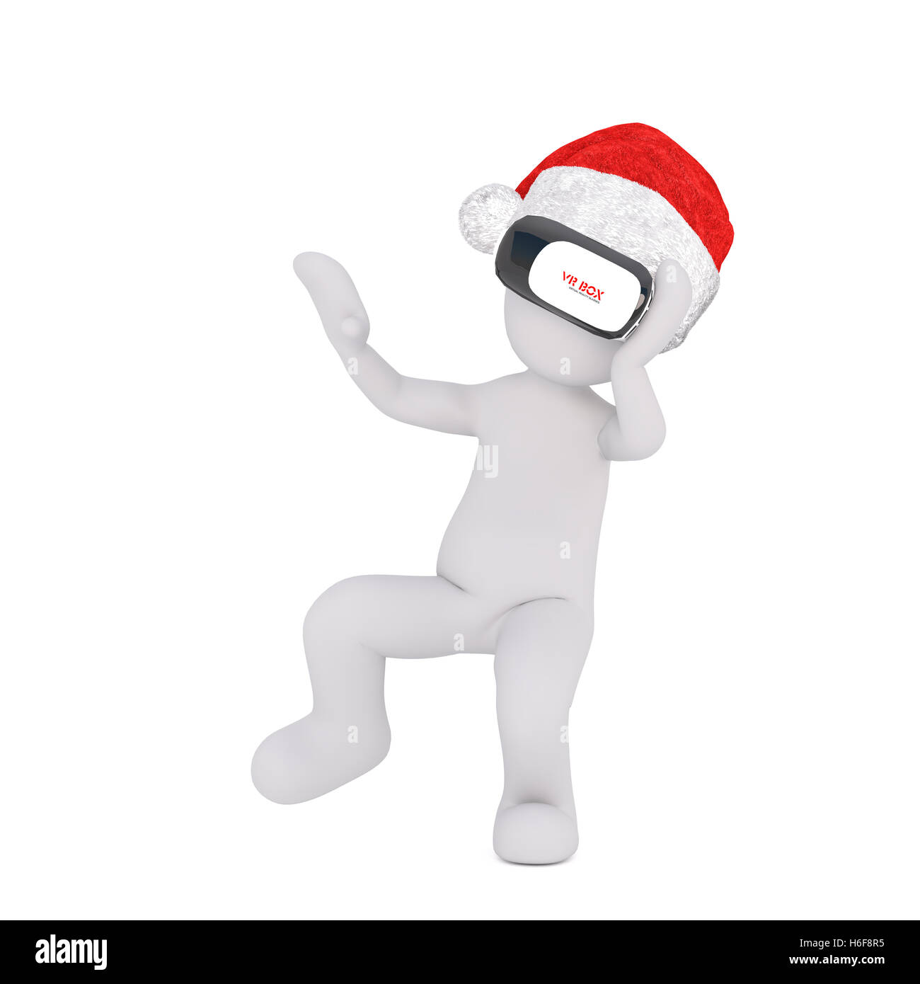 Carino poco insediato 3D una figura umana in bianco e rosso di Santa Claus hat cerca attraverso la realtà virtuale occhiali su backgr isolato Foto Stock