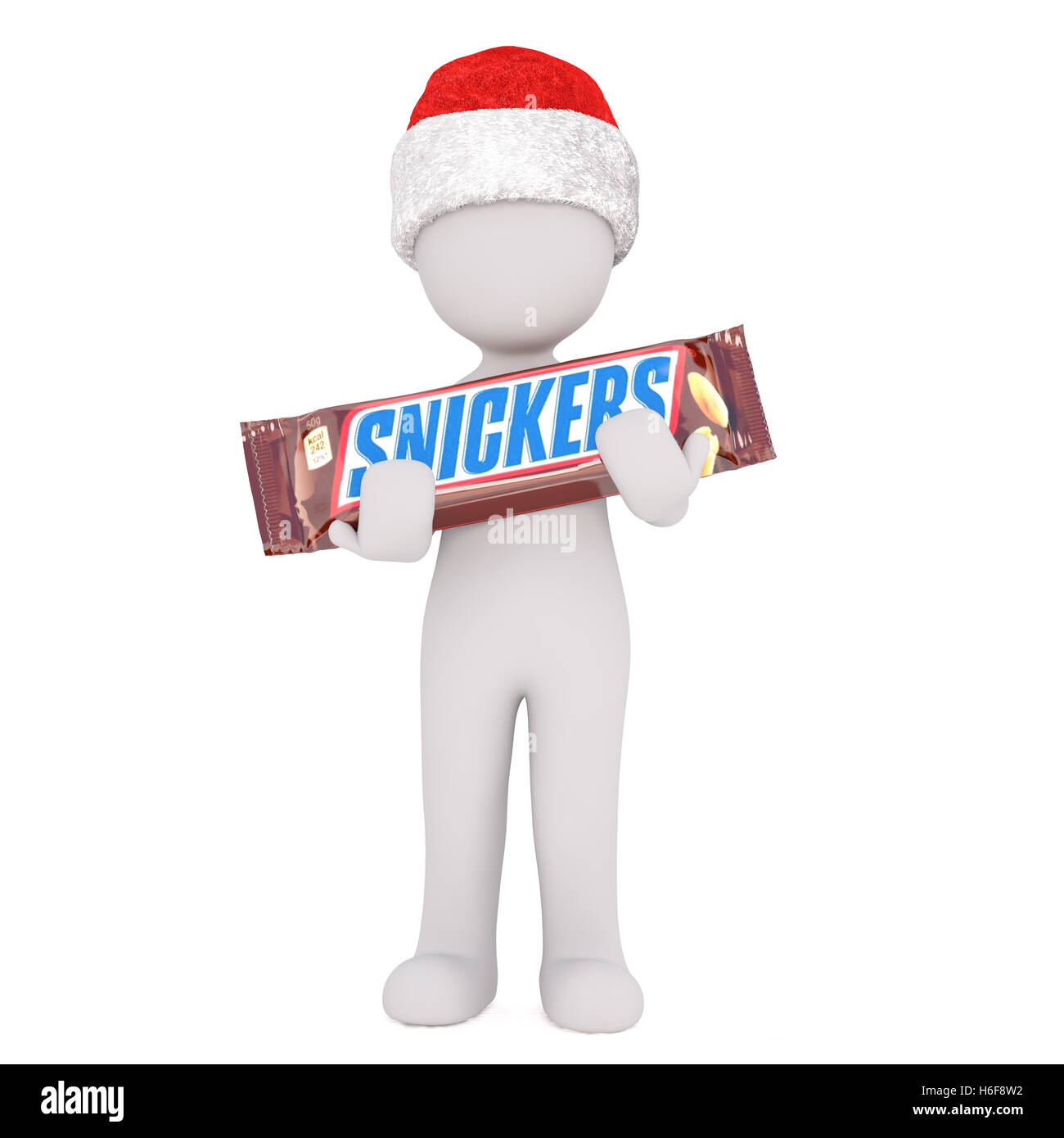 Lone 3D illustrata in figura contiene extra large candy bar in entrambe le mani mentre indossa santa hat Foto Stock
