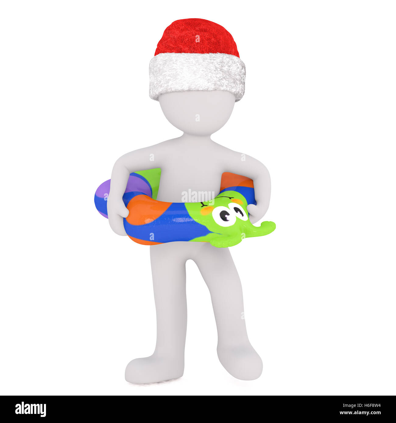 3D figura in piedi di Santa hat indossando floatie intorno alla vita su sfondo bianco Foto Stock