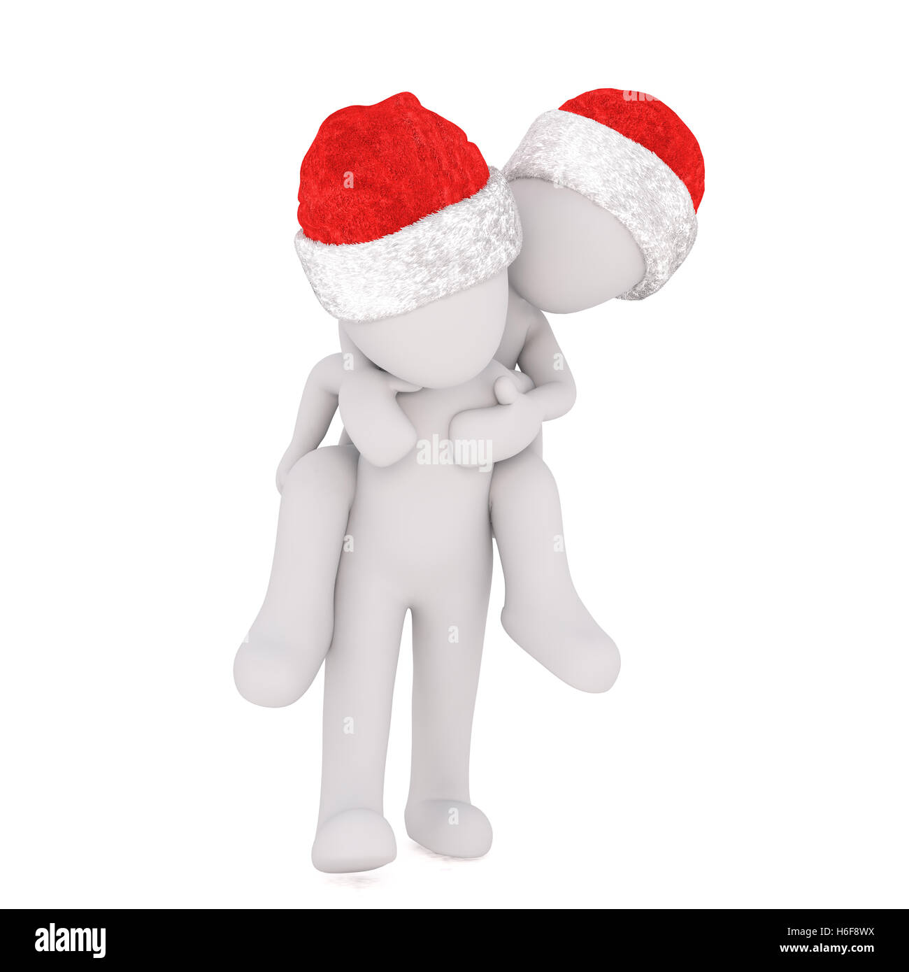 Giocoso 3D illustrata nelle figure piggy back uno sull'altro indossando cappelli di Babbo Natale Foto Stock