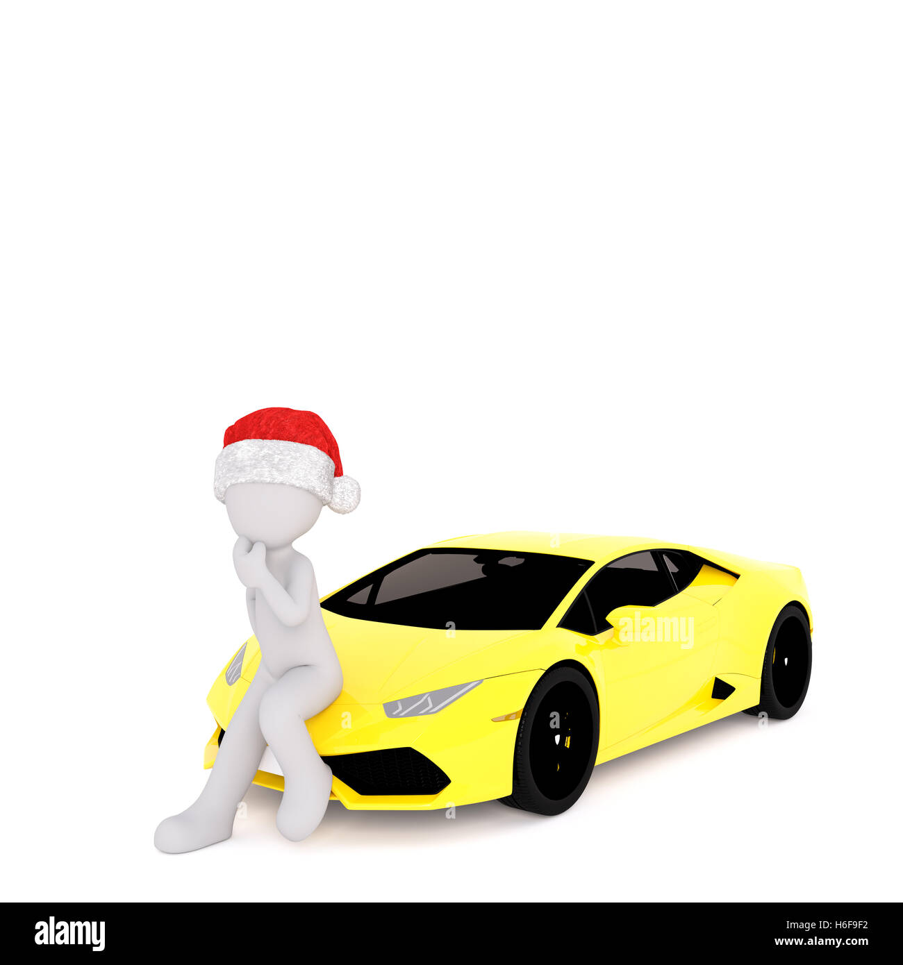 Singolo 3D figura nel cappello di Natale su pendente fantasia giallo e nero auto racing su sfondo bianco Foto Stock