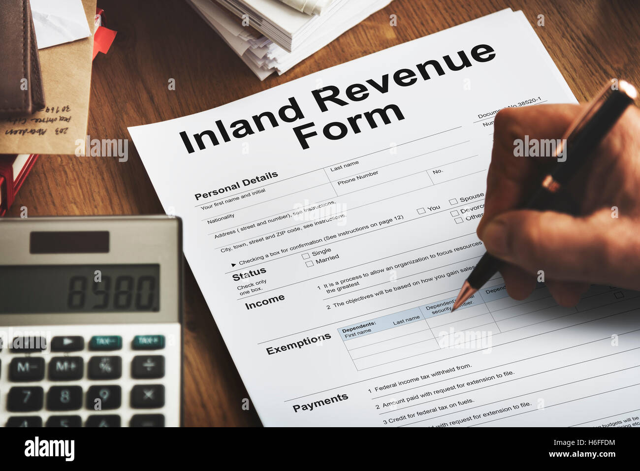 L Inland Revenue Dettagli modulo Concept Foto Stock