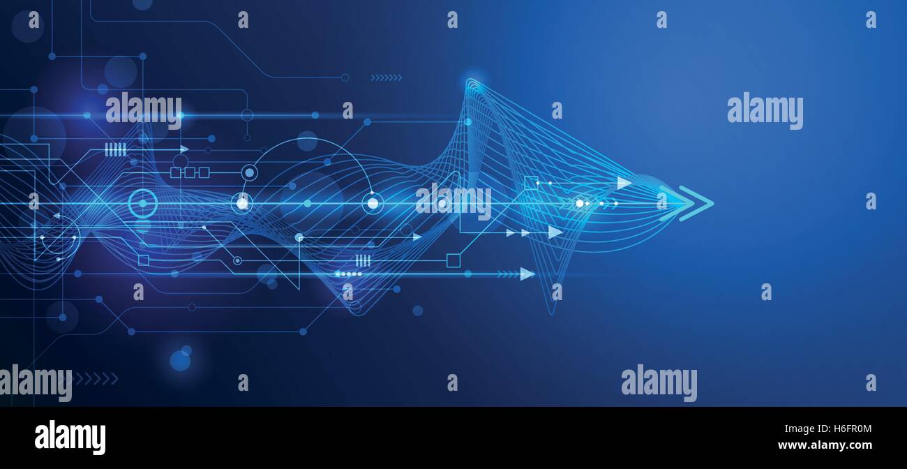 Vettore futuristico astratta della scheda circuitale e linea di maglie, illustrazione ad alta del computer e della tecnologia di comunicazione sul colore blu ba Illustrazione Vettoriale