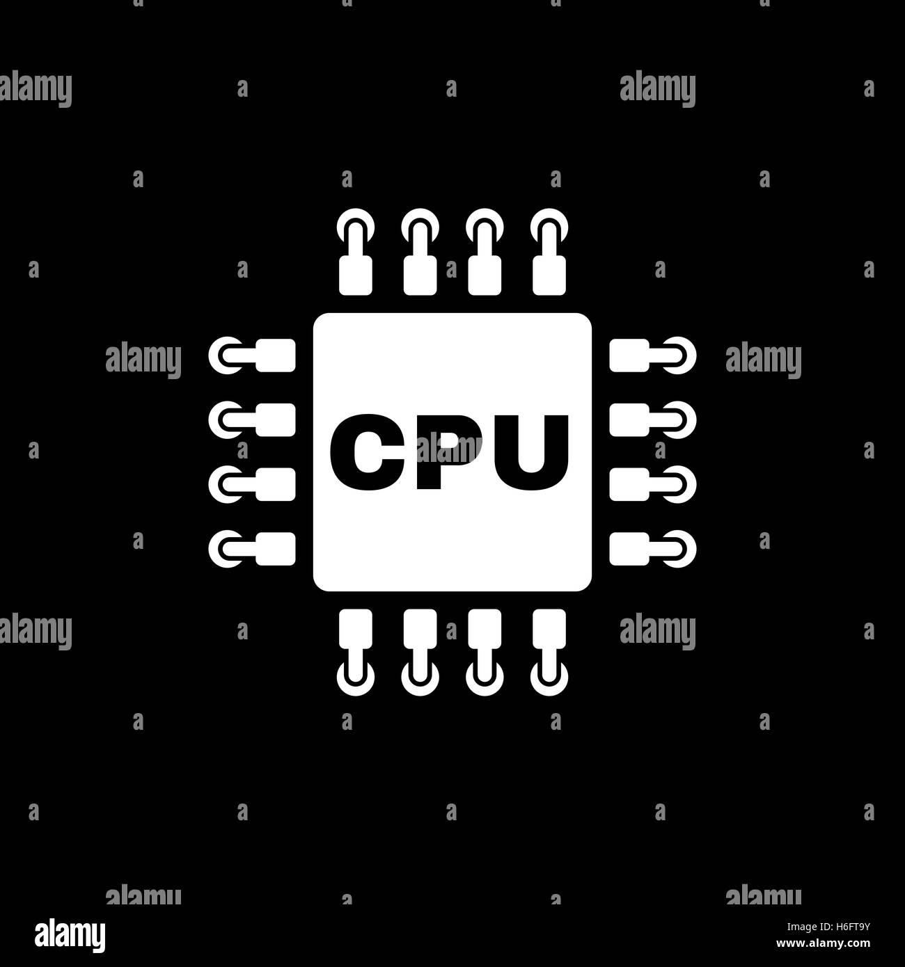 La CPU e la relativa icona. Microprocessore e simbolo del processore. Appartamento illustrazione vettoriale Illustrazione Vettoriale