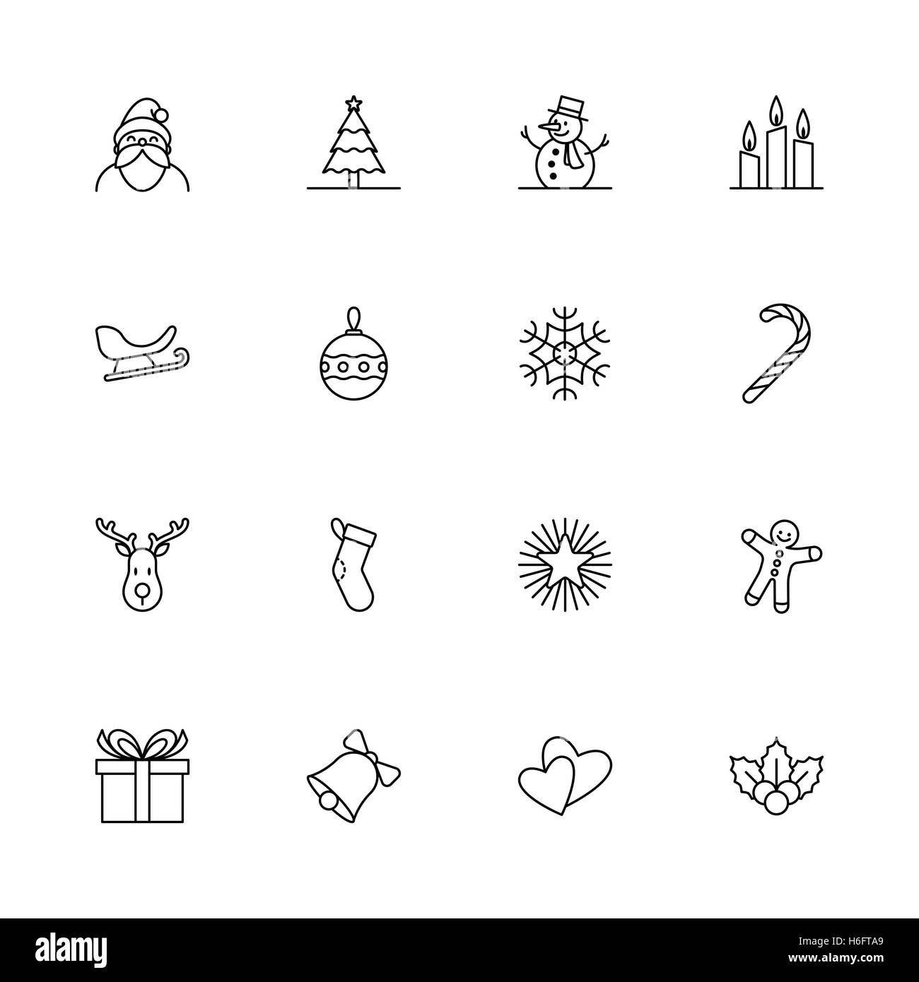 [EPS10] Natale e Anno Nuovo Imposta icona illustrazione vettoriale - contorno nero Illustrazione Vettoriale