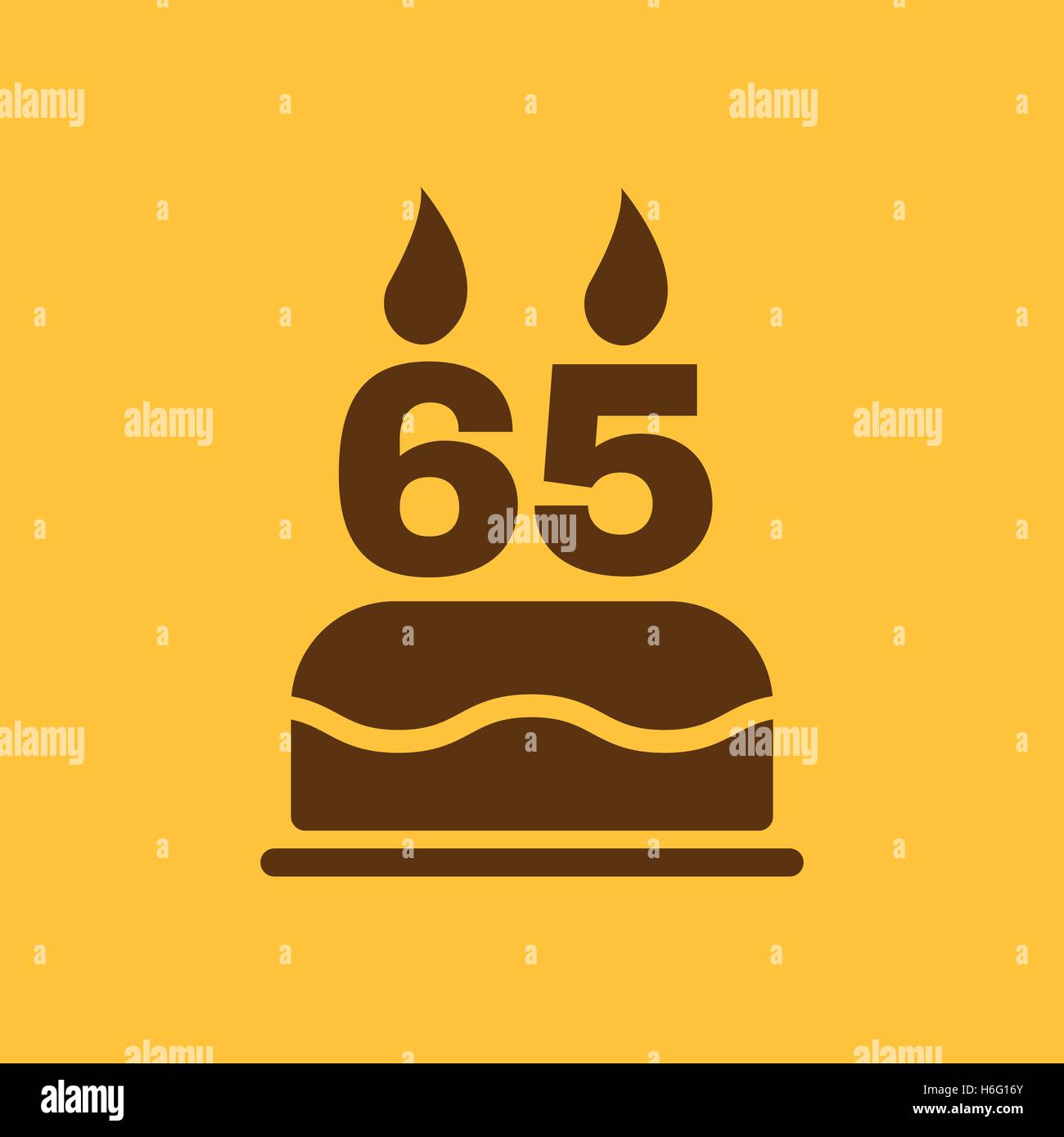 La torta di compleanno con candele sotto forma di numero di icona 65. Simbolo di compleanno. Appartamento illustrazione vettoriale Illustrazione Vettoriale