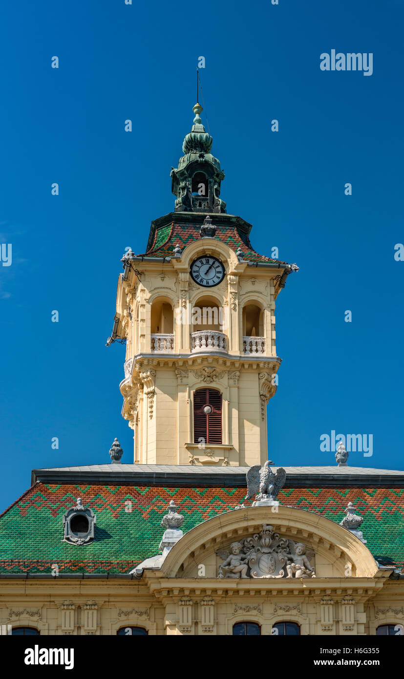 Town Hall tower, 1883, neo-barocco, a Szeged, Dél-alföld Regione, Ungheria Foto Stock