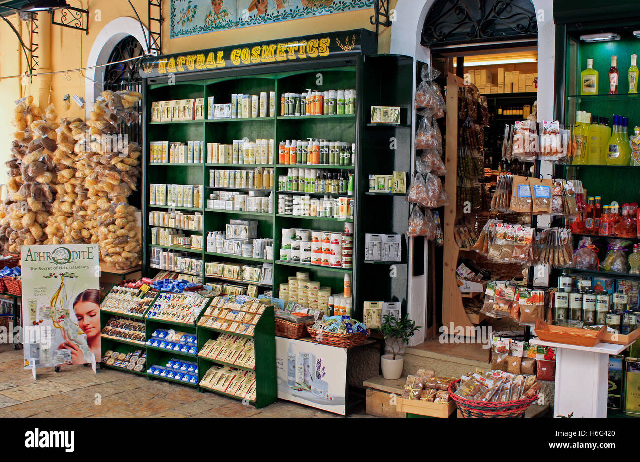 Prodotti naturali Shop citta di Corfu isola del Mar Ionio Grecia UE Unione Europea Foto Stock