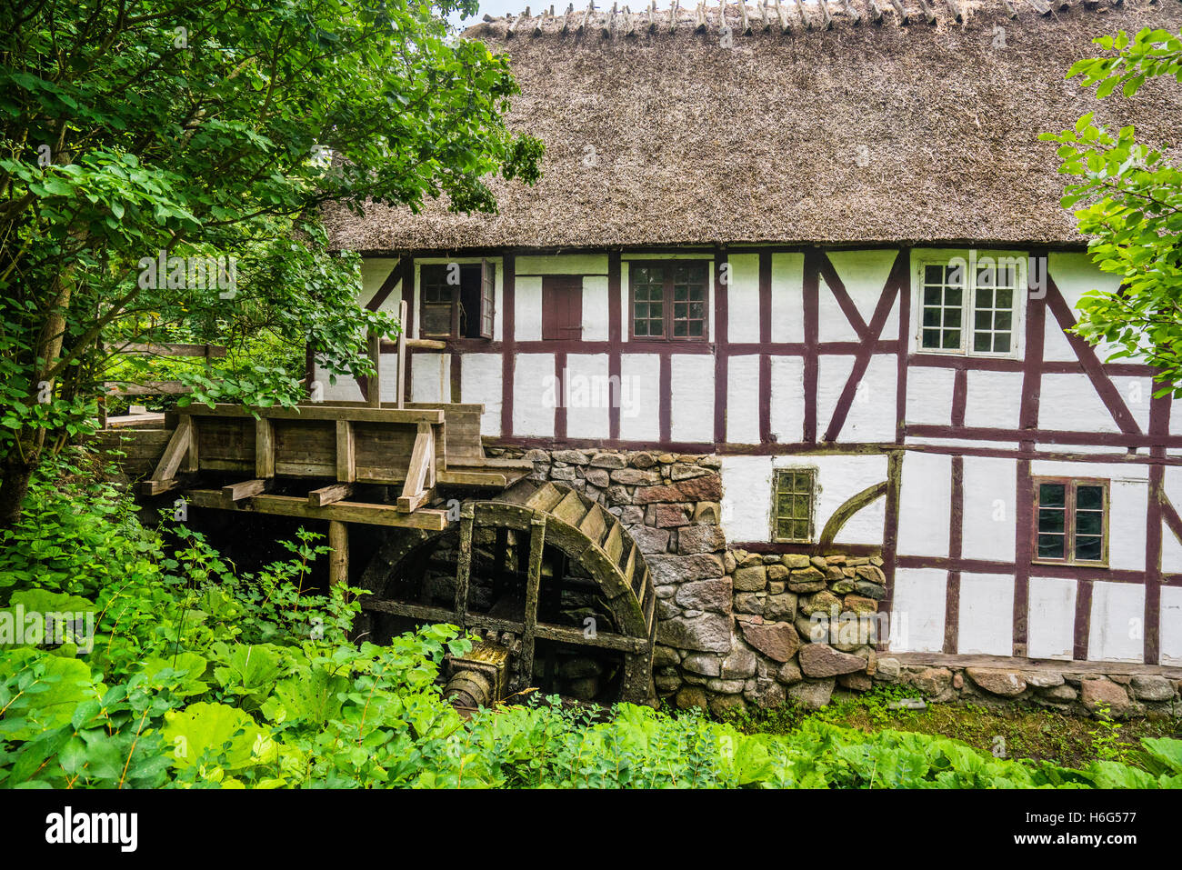 Danimarca, Funen, Odense, Funen village open air museum, Watermill dall'area Davinde Foto Stock