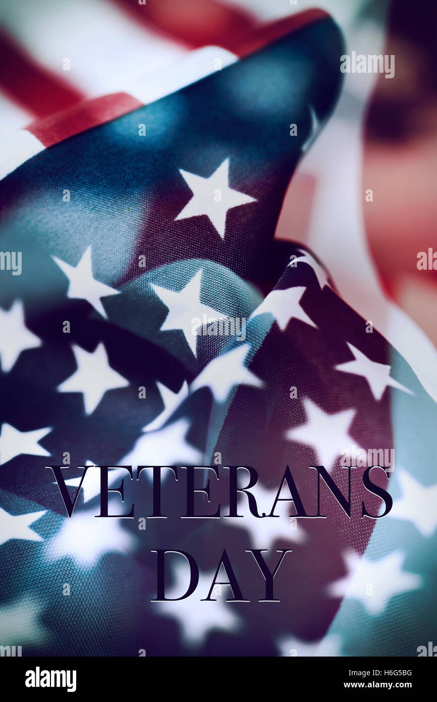 Il testo veterani giorno e bandiera degli Stati Uniti Foto Stock