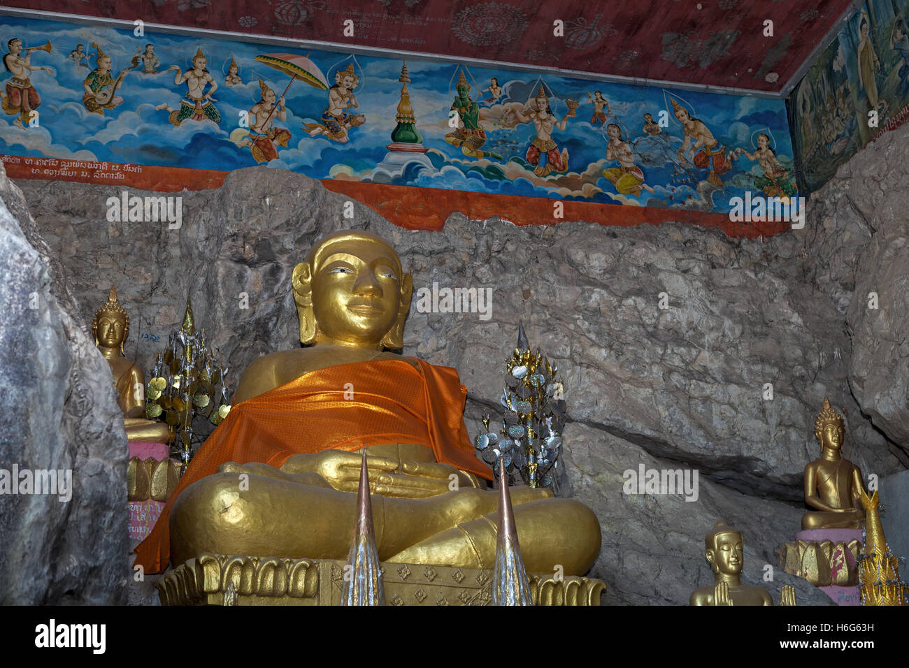 Buddha, contentment, Wat That Chomsi, tempio, Luang Prabang, Laos Foto Stock