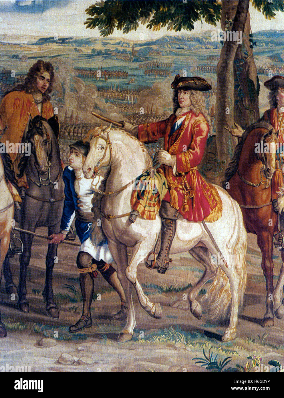 JOHN CHURCHILL, Ist Duca di Marlborough (1650-1722) soldato inglese e più alla battaglia di Blenheim 13 Agosto 1704 in parte della tappezzeria contemporanea da Judocus de Vos Foto Stock