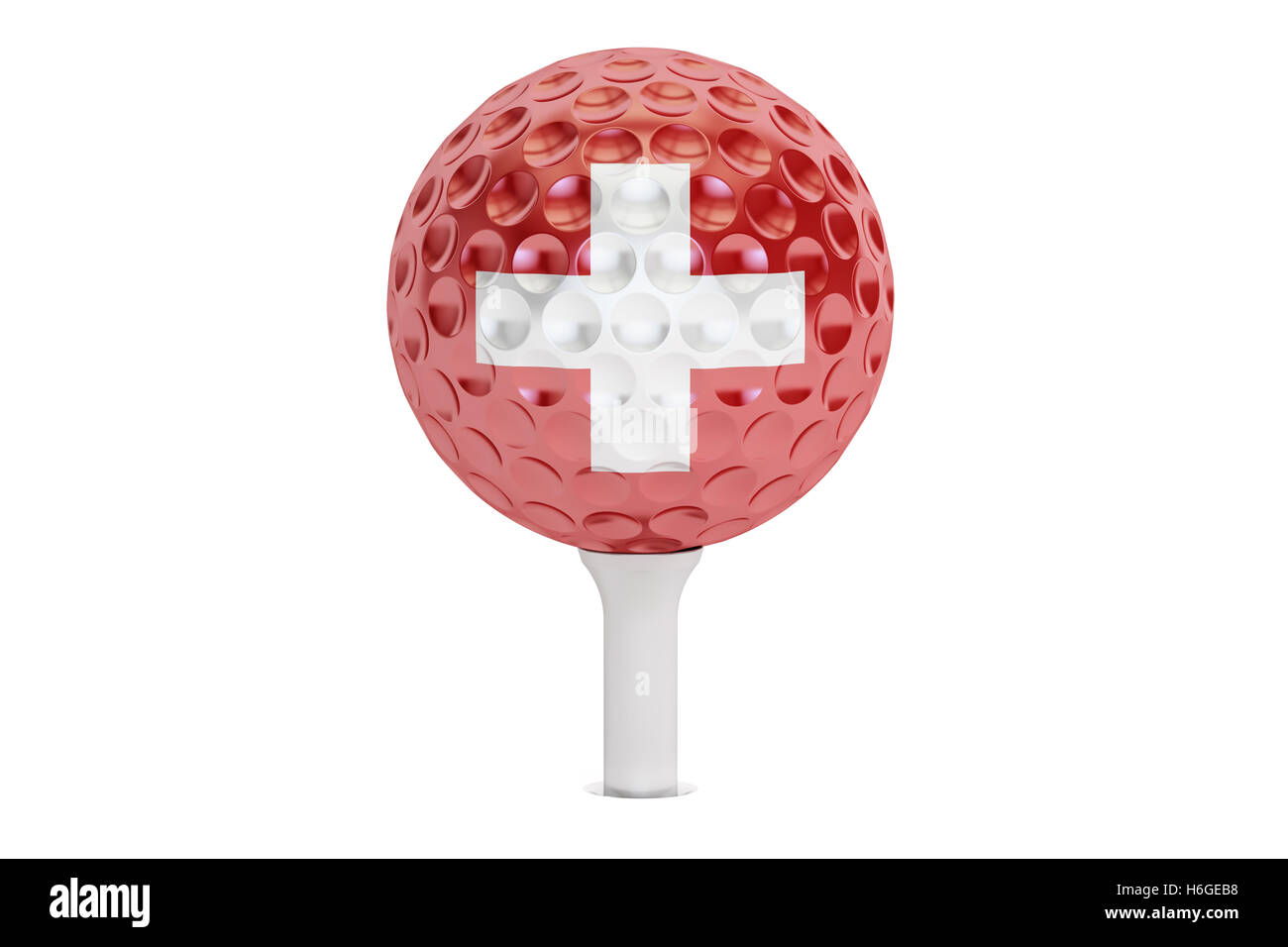 Pallina da golf su un raccordo a T con la bandiera della Svizzera, 3D rendering isolati su sfondo bianco Foto Stock