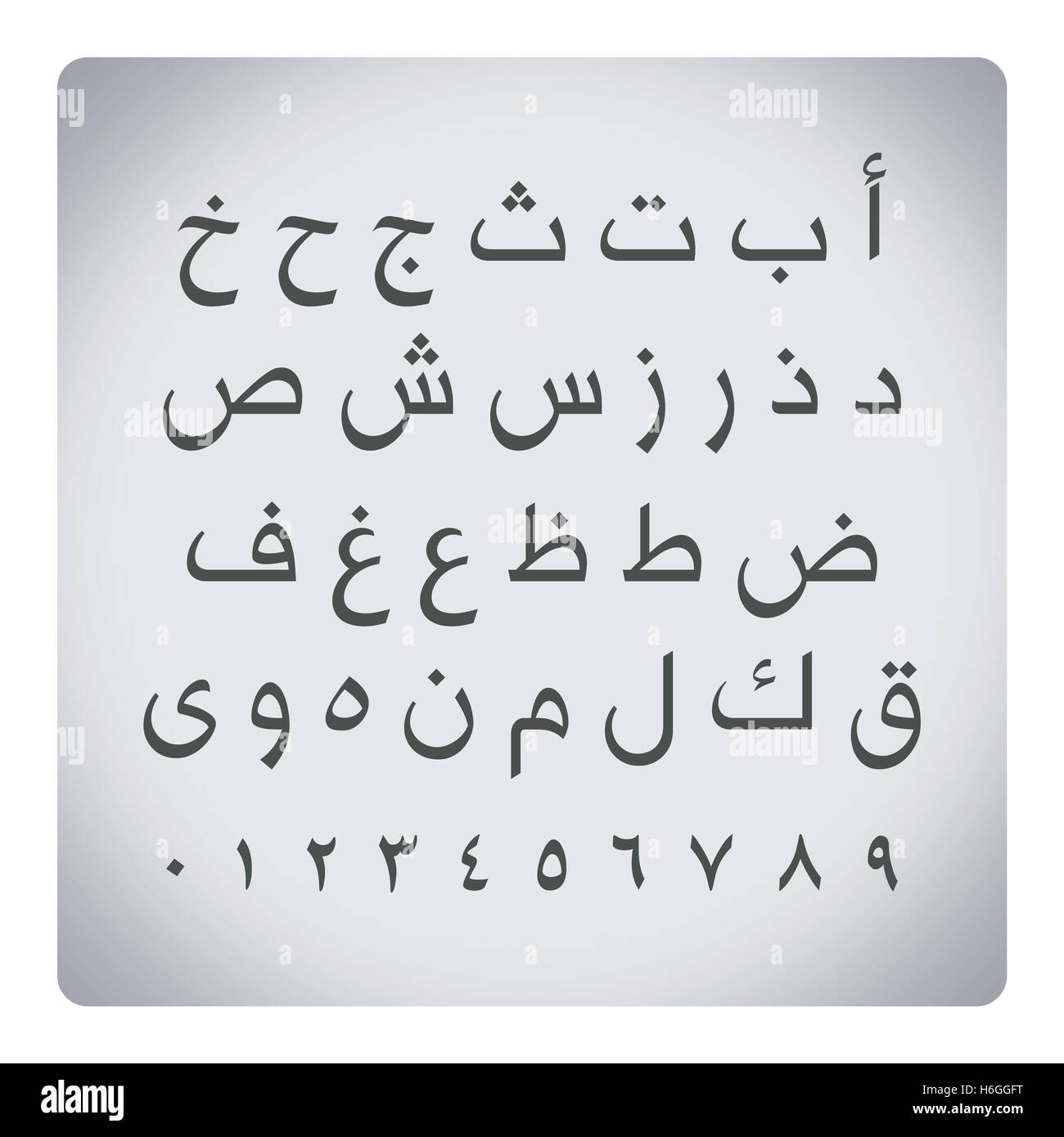 Lettere in arabo con numeri,Arabo alfabeto di Chat Foto Stock