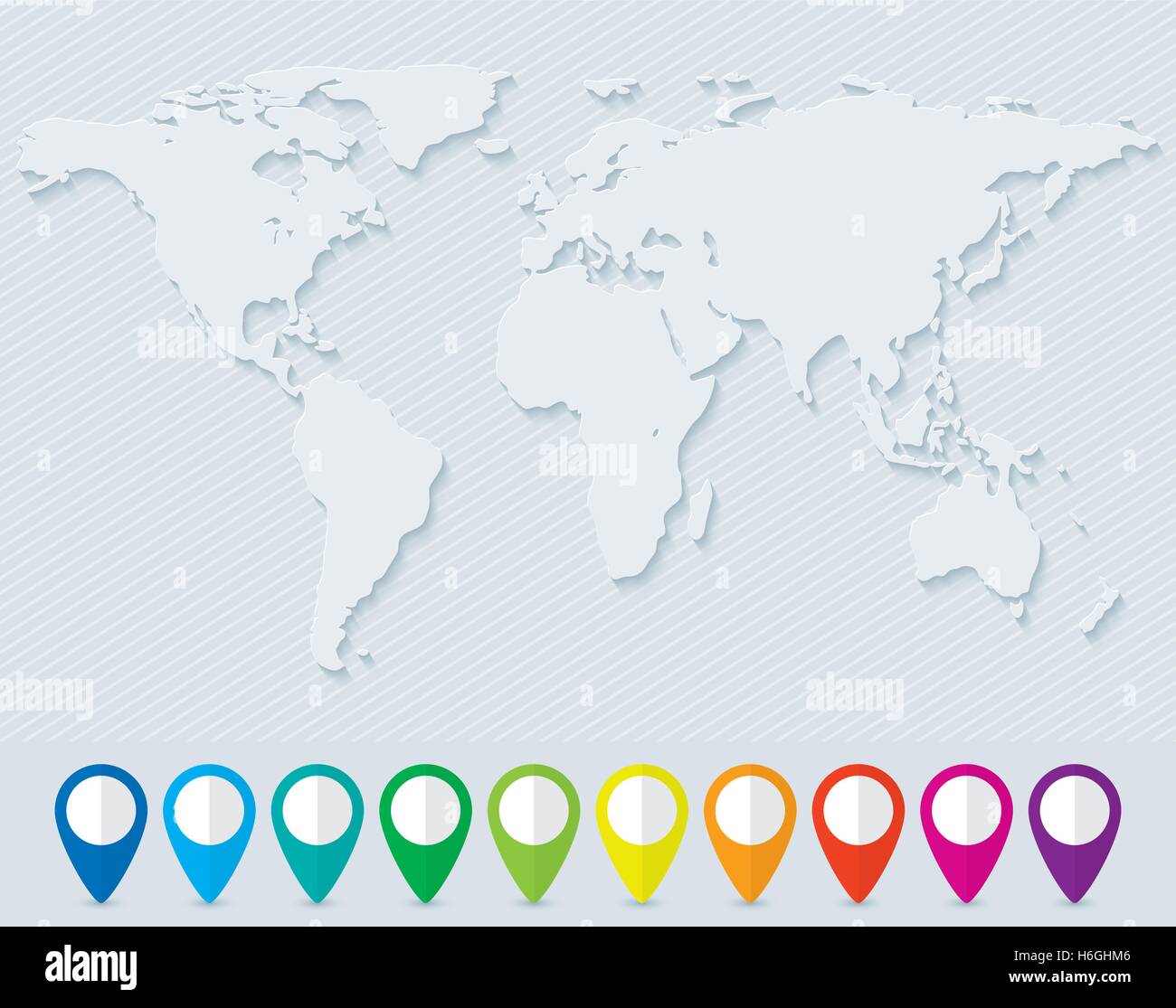 Mappa del mondo vuota e set di colorate puntatori mappa Illustrazione Vettoriale