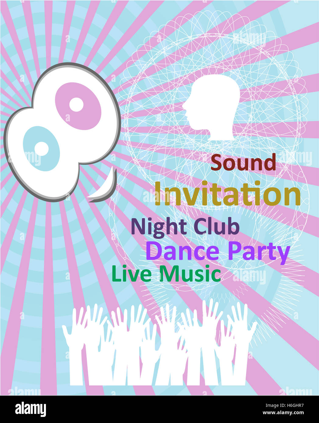 Blu verticale partito musica background con elementi grafici e di testo. Foto Stock