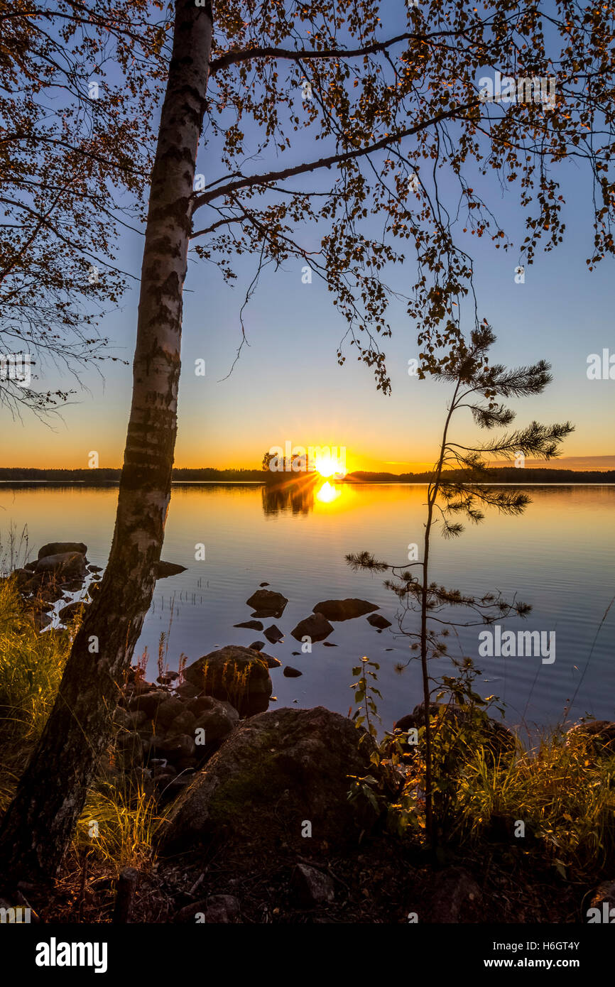 Tramonto in Finlandia meridionale. Foto Stock