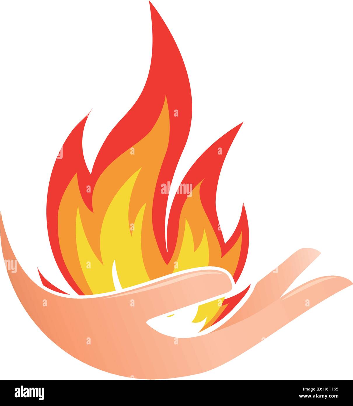 Abstract isolato fire logo. Fiamma in mano logotipo. Hot Icona palm. Segno di calore. Simbolo infiammabili. Illustrazione Vettoriale. Illustrazione Vettoriale