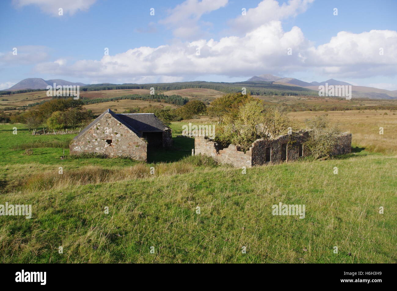 La rovina di Moss Farm, Machrie Moor, isola di Arran Foto Stock