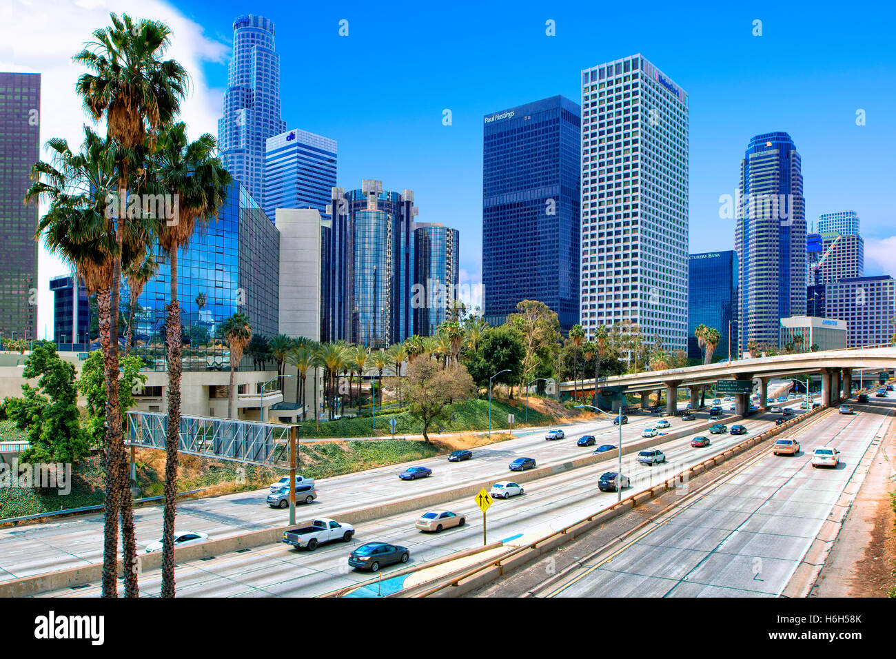 Harbor freeway in Los Angeles downtown Foto Stock