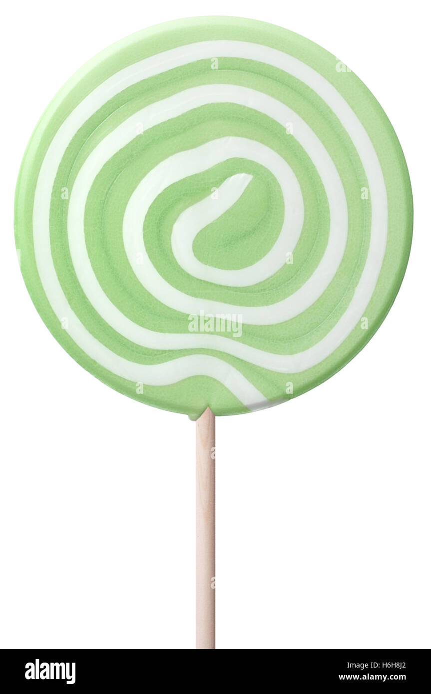 Round lollipop con verde e bianco volute isolato su bianco. Foto Stock