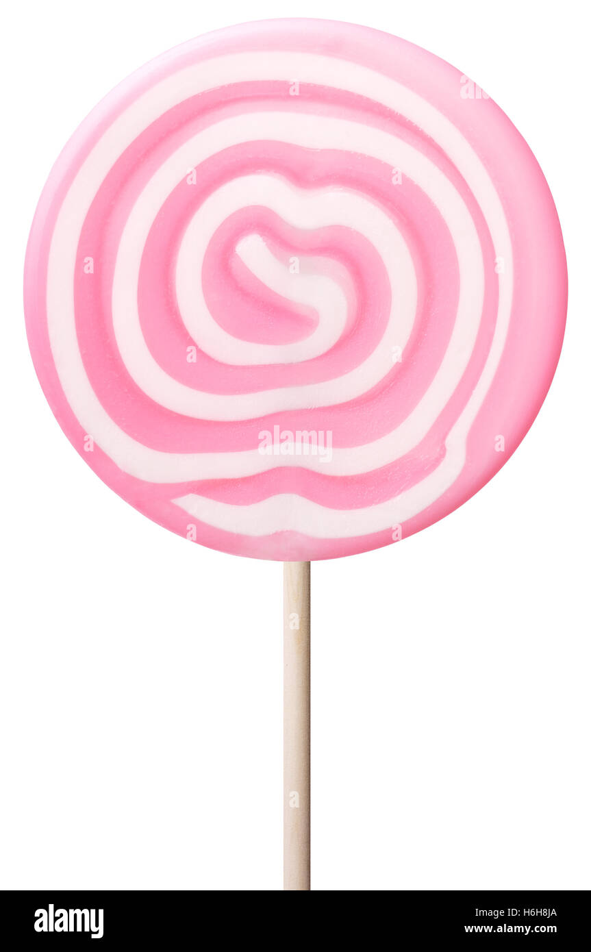 Round lollipop con blu e bianco volute isolato su bianco. Foto Stock