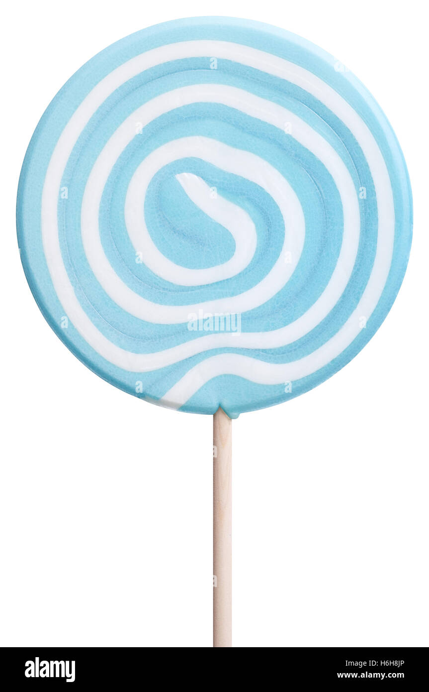 Round lollipop con blu e bianco volute isolato su bianco. Foto Stock