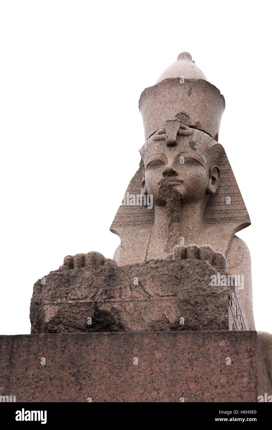 Eguptian antica statua della Sfinge. Isolato su bianco con tracciato di ritaglio Foto Stock