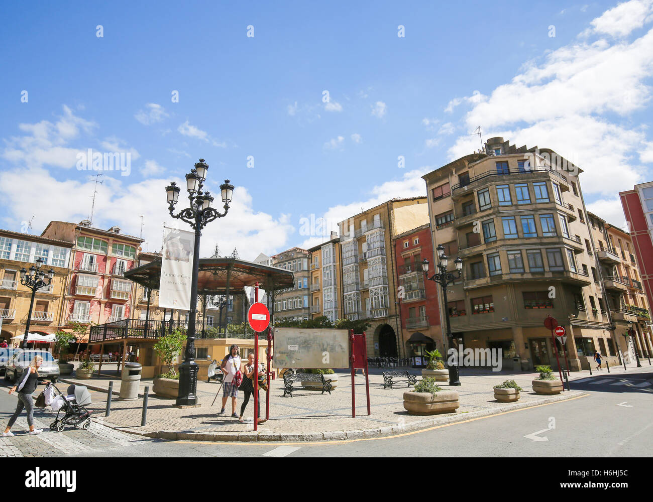 Plaza de la Paz nel centro di Haro, capitale di La Rioja regione vinicola, Spagna Foto Stock