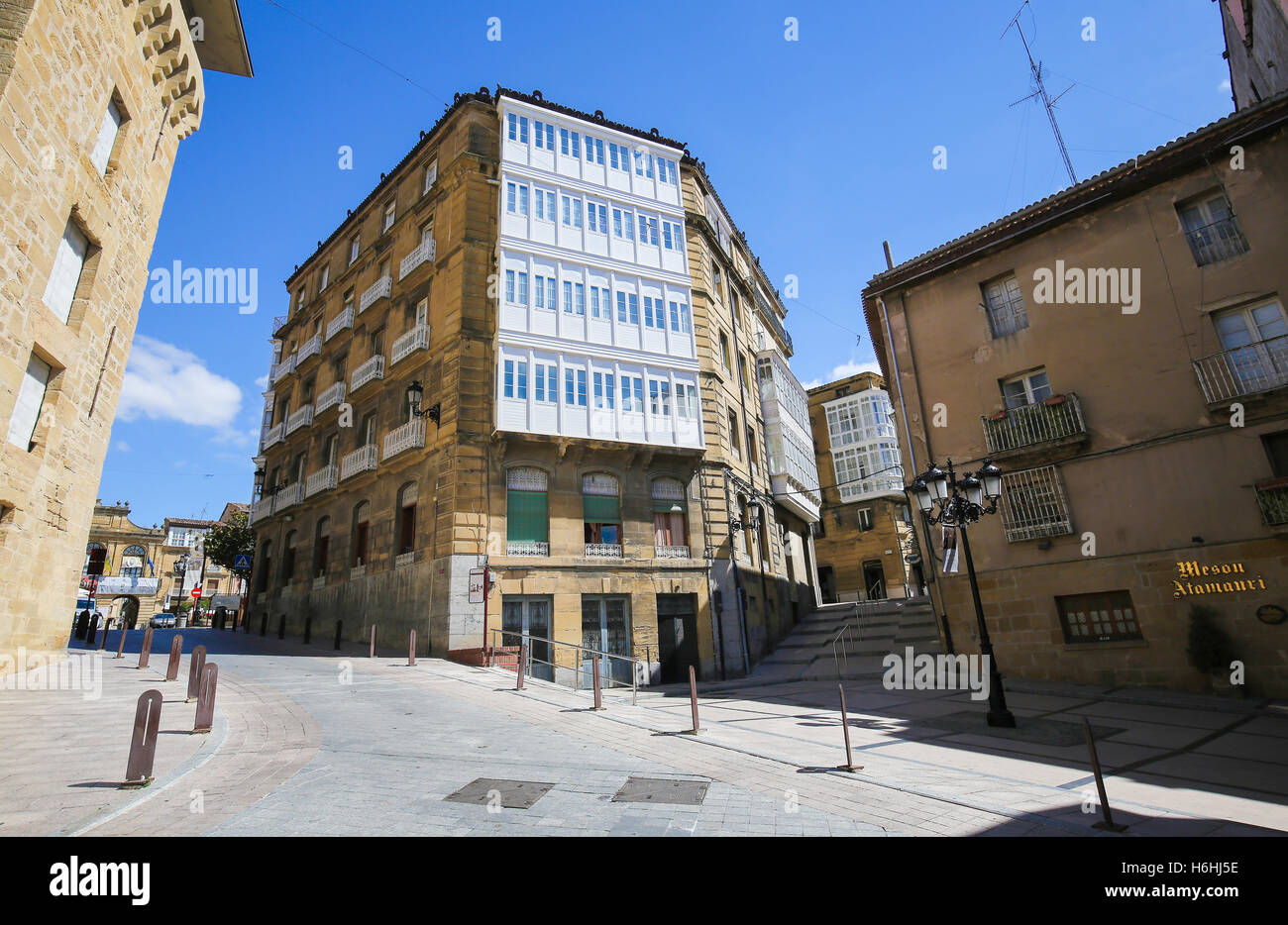 Plaza de la Paz nel centro di Haro, capitale di La Rioja regione vinicola, Spagna Foto Stock