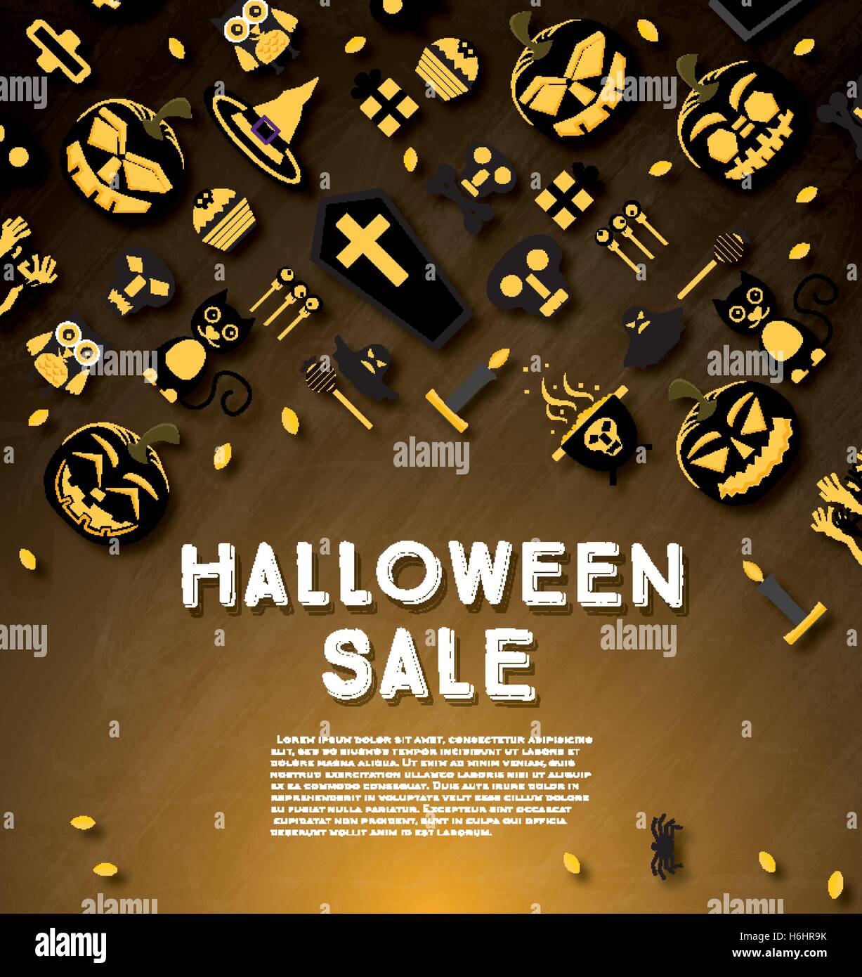 Halloween Vendita banner con zucca, di foglie e di altri elementi tradizionali di vacanza. Illustrazione Vettoriale