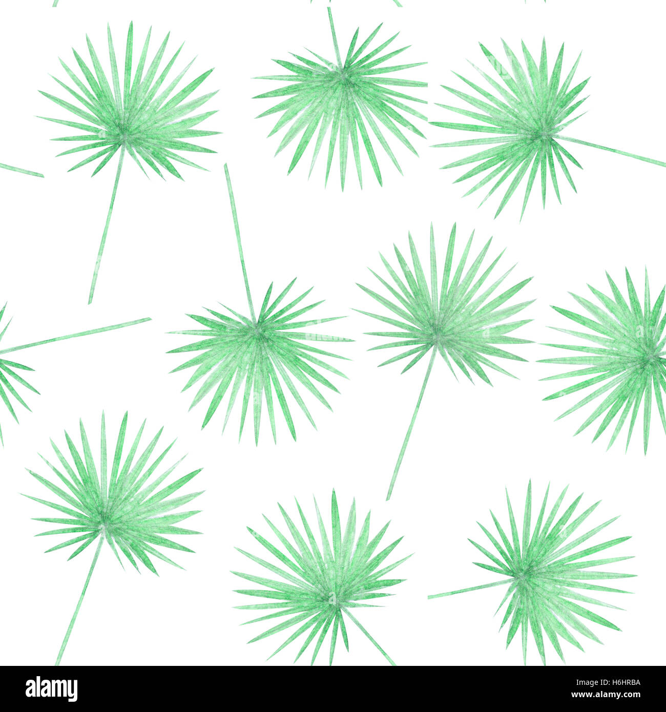 Acquarello tropicale di foglie di palma seamless pattern isolato su bianco. Foto Stock