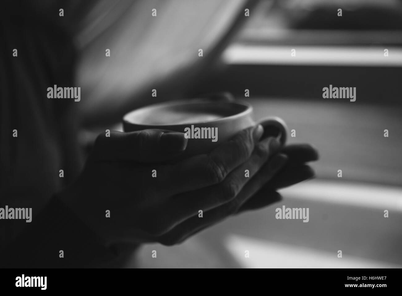 Donne azienda tazza da tè in cafe Foto Stock