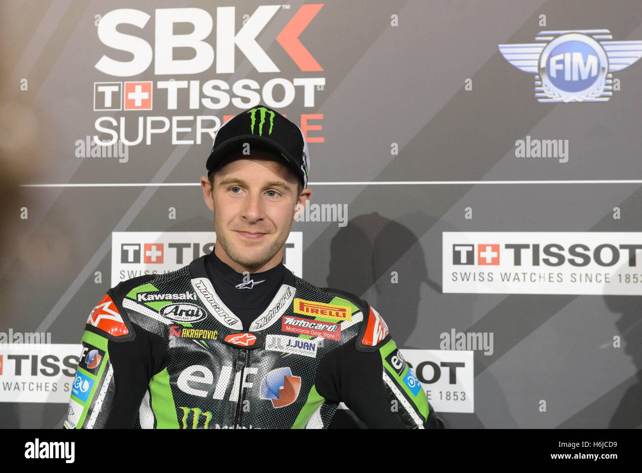 Circuito di Losail Doha, in Qatar. Il 29 ottobre 2016. Jonathan Rae che corre in Kawasaki è aggiudicato il Tissot Superpole premio durante gara 1 del round finale del 2016 FIM Superbike World Championship. Credito: Gina Layva/Alamy Live News Foto Stock