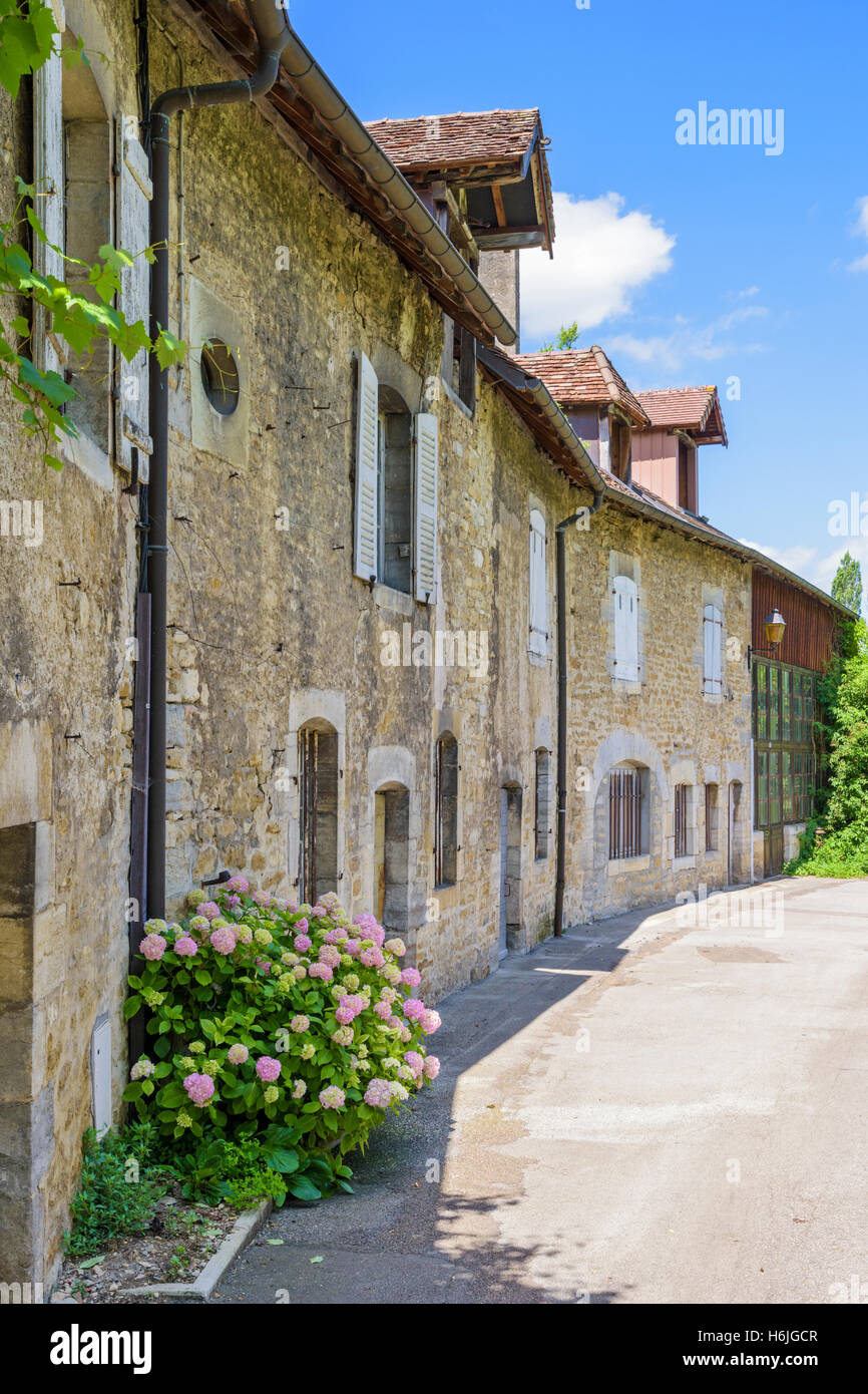 Vecchie case nella pittoresca città del Giura di Arbois, Francia Foto Stock