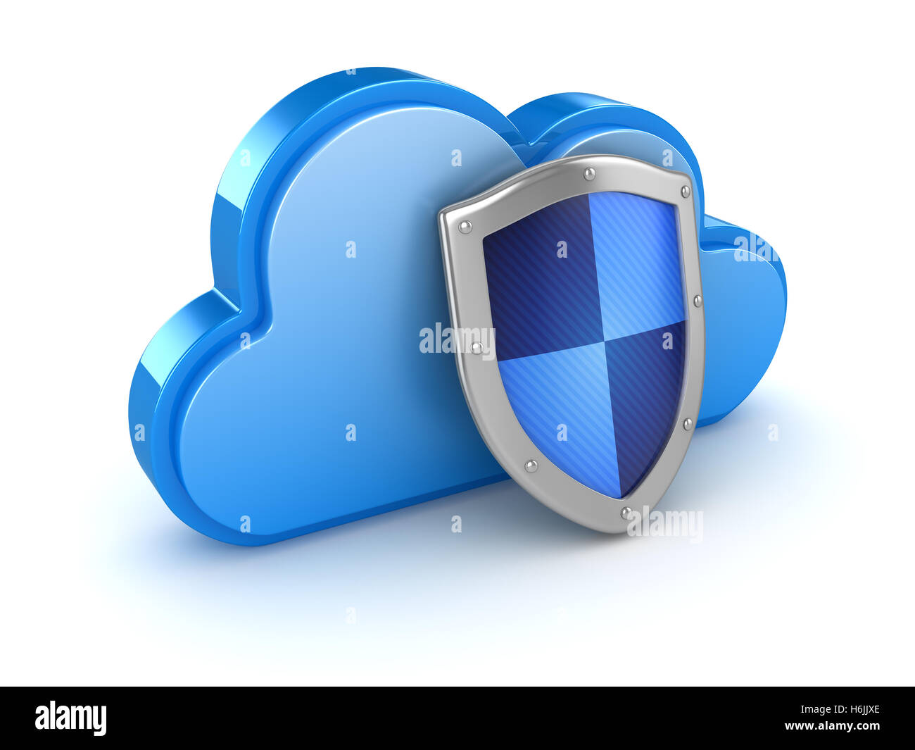 Il cloud con scudo , questo è un rendering 3d generate computer immagine. Isolato su bianco. Foto Stock