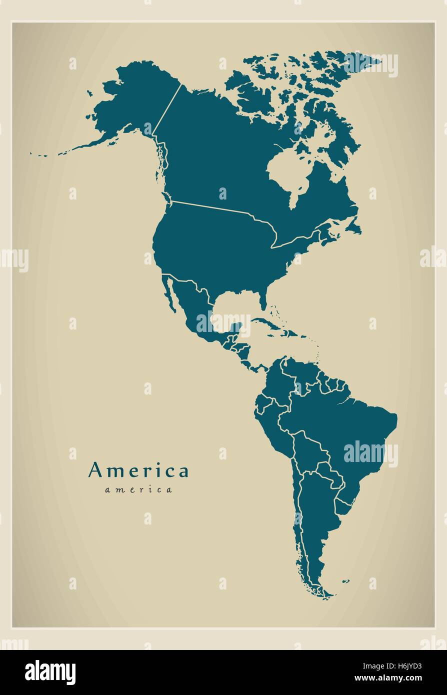 Mappa moderno - America con tutti i paesi completa Illustrazione Vettoriale