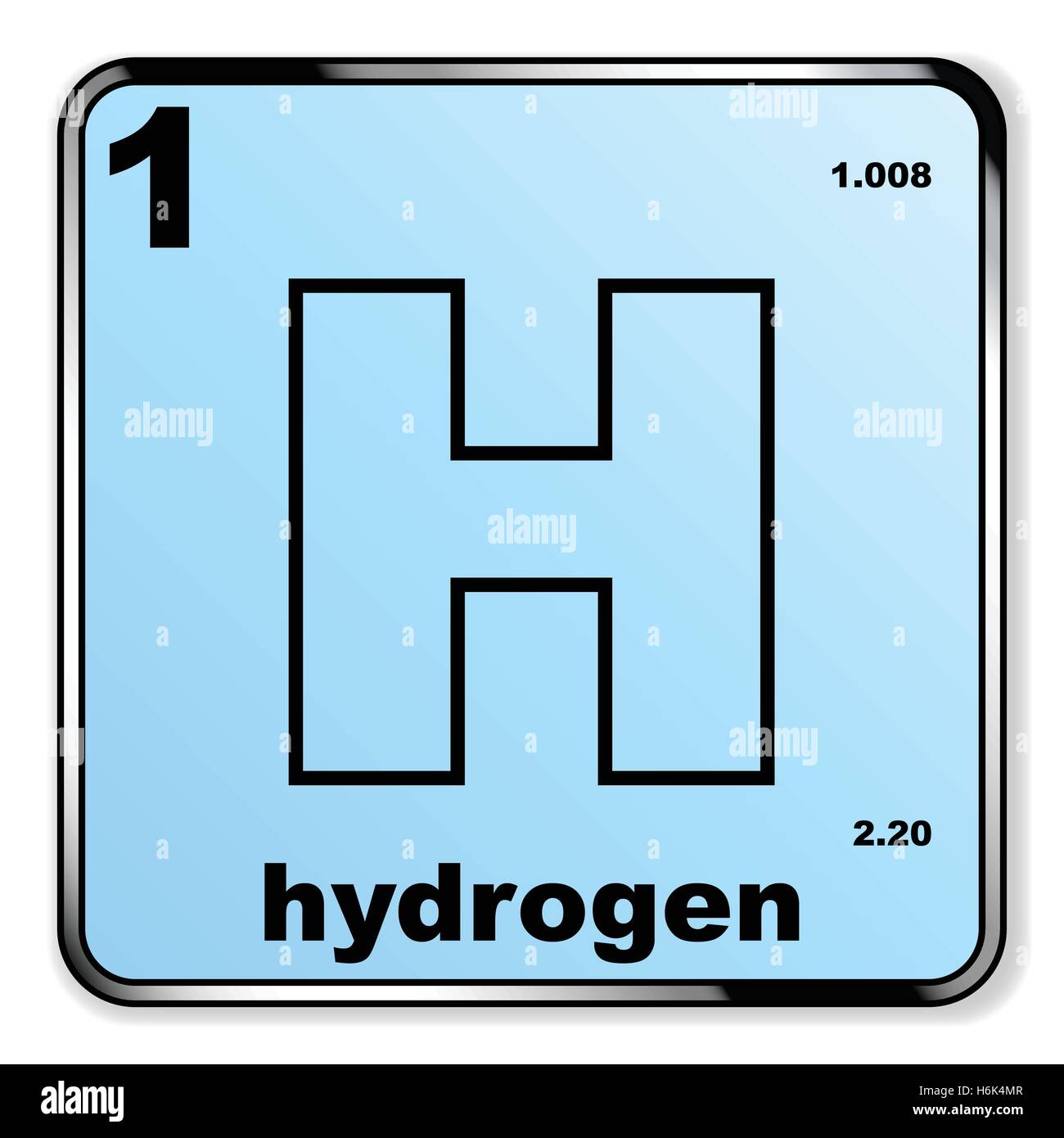 Idrogeno prelevato dalla tabella periodica degli elementi su uno sfondo bianco Illustrazione Vettoriale