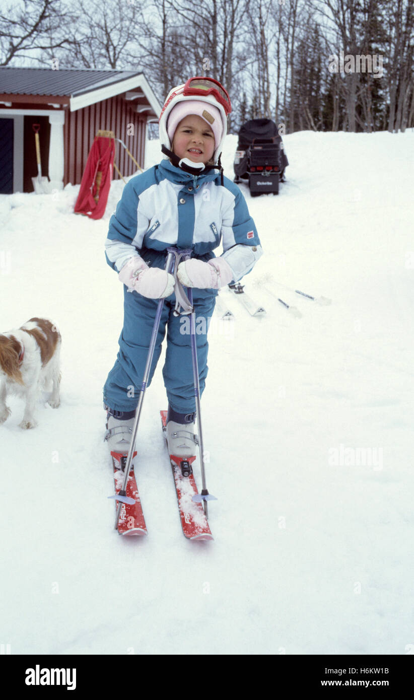 PRINCESS MADELEINE alle Alpi svedese Storlien per la parte orientale della vacanza per sciare e rilassarsi nella natura 1988 Foto Stock