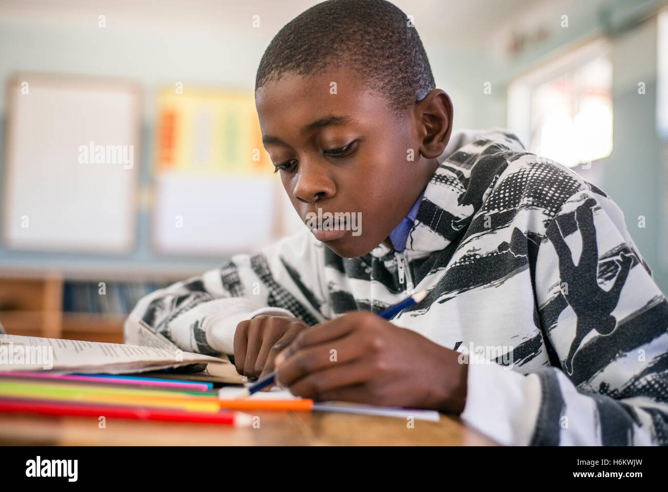 Allievo del Eluwa scuola speciale, Ongwediva, Namibia Foto Stock