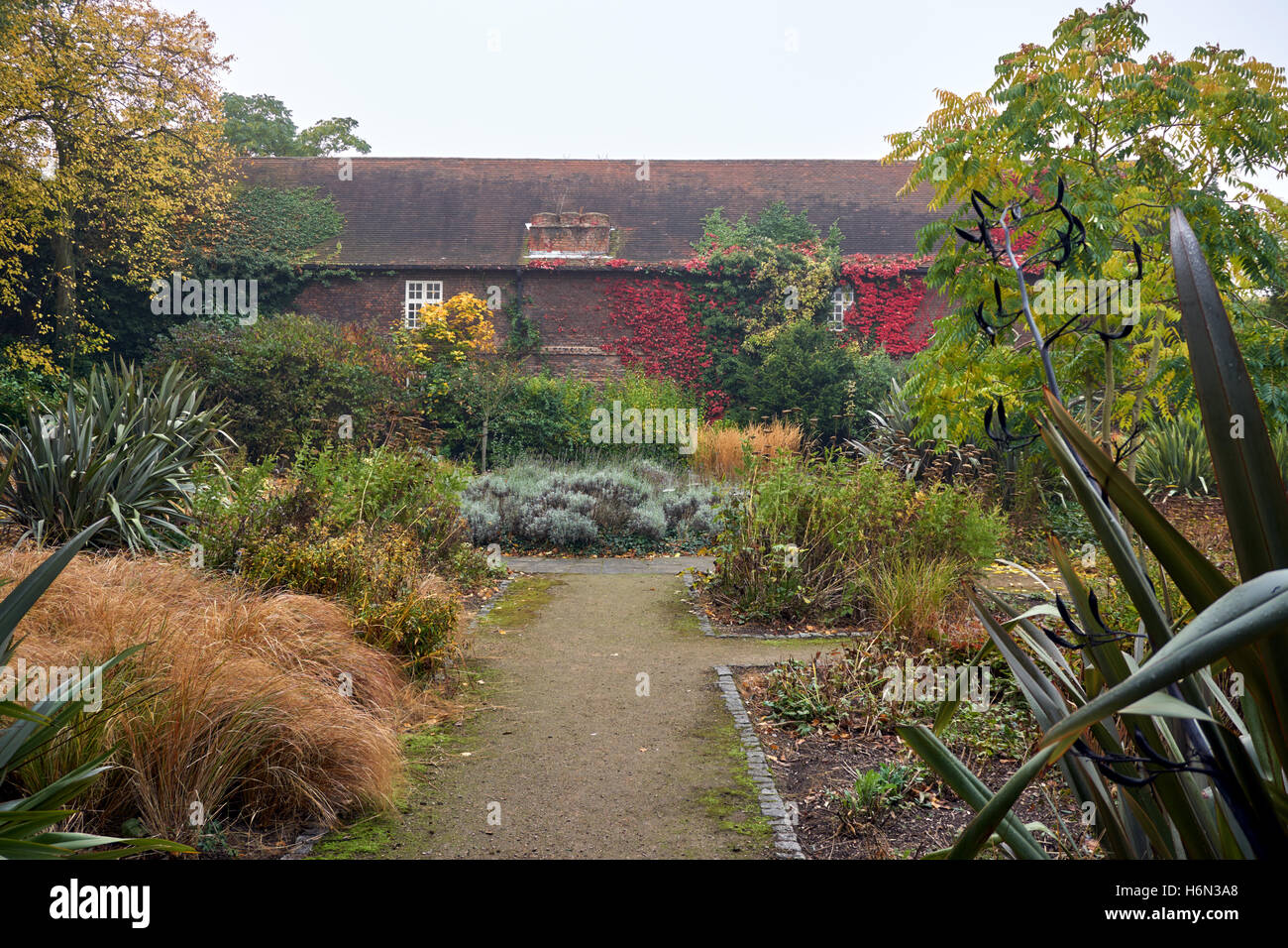 Murato giardino sensoriale in autunno di colori a Charlton House - una casa giacobino vicino a Greenwich, Londra Foto Stock