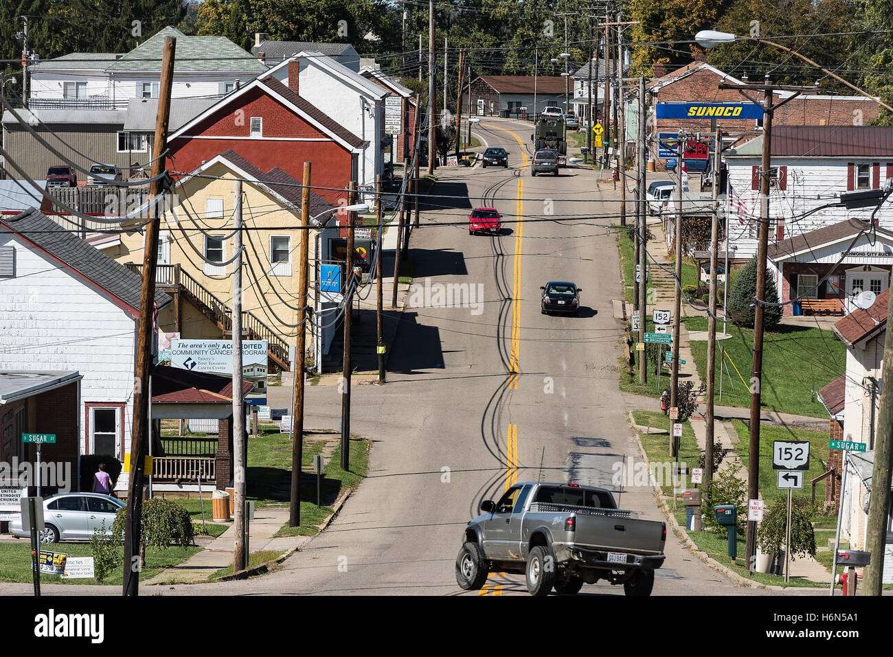 La strada principale della città del Midwest, Richmond, Ohio, Stati Uniti d'America. Foto Stock