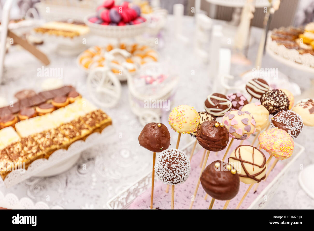 Il cioccolato di nozze pop, nozze tabella di dessert Foto Stock