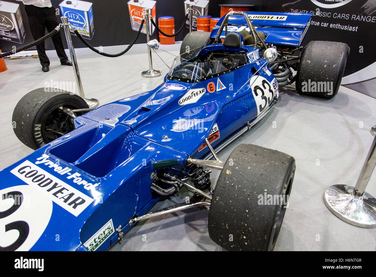 Jackie Stewarts Tyrrell-Ford F1 Racing Car al Classic Car Show Alexander Palace di Londra 2016 Foto Stock