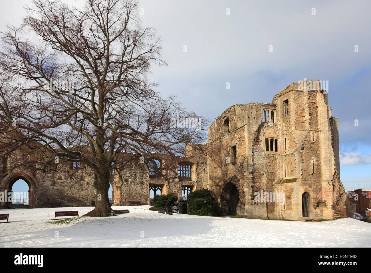 In inverno la neve, Newark Castle, Newark on Trent, Nottinghamshire, Gran Bretagna, Regno Unito Foto Stock